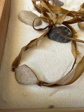 Anthropologie Champagne Gold Ribbon Druzy Necklace